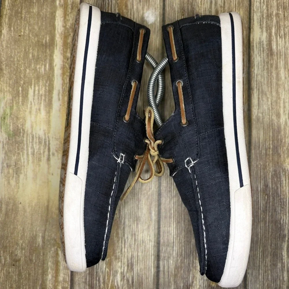 L.L. Bean Sunwashed Canvas Navy Blue Beachy Nautical Preppy Boat Shoe‎ Mens 10